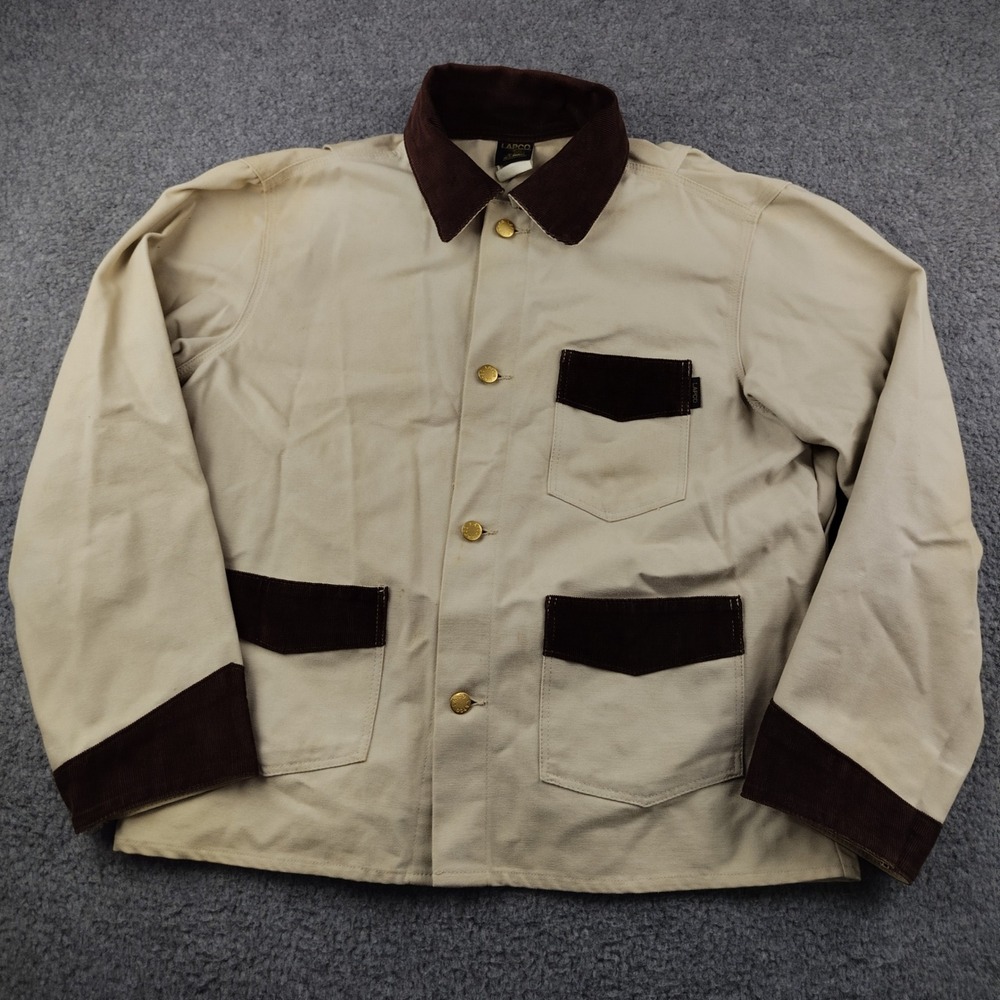 VTG LAPCO Jacket Mens XL Chore Coat Tan Corduroy Trim Workwear Utility
